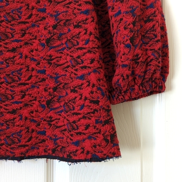 Free People Sunset Textured Puff Sleeve Square Neck Cropped Blouse Red Black S - Picture 7 of 10